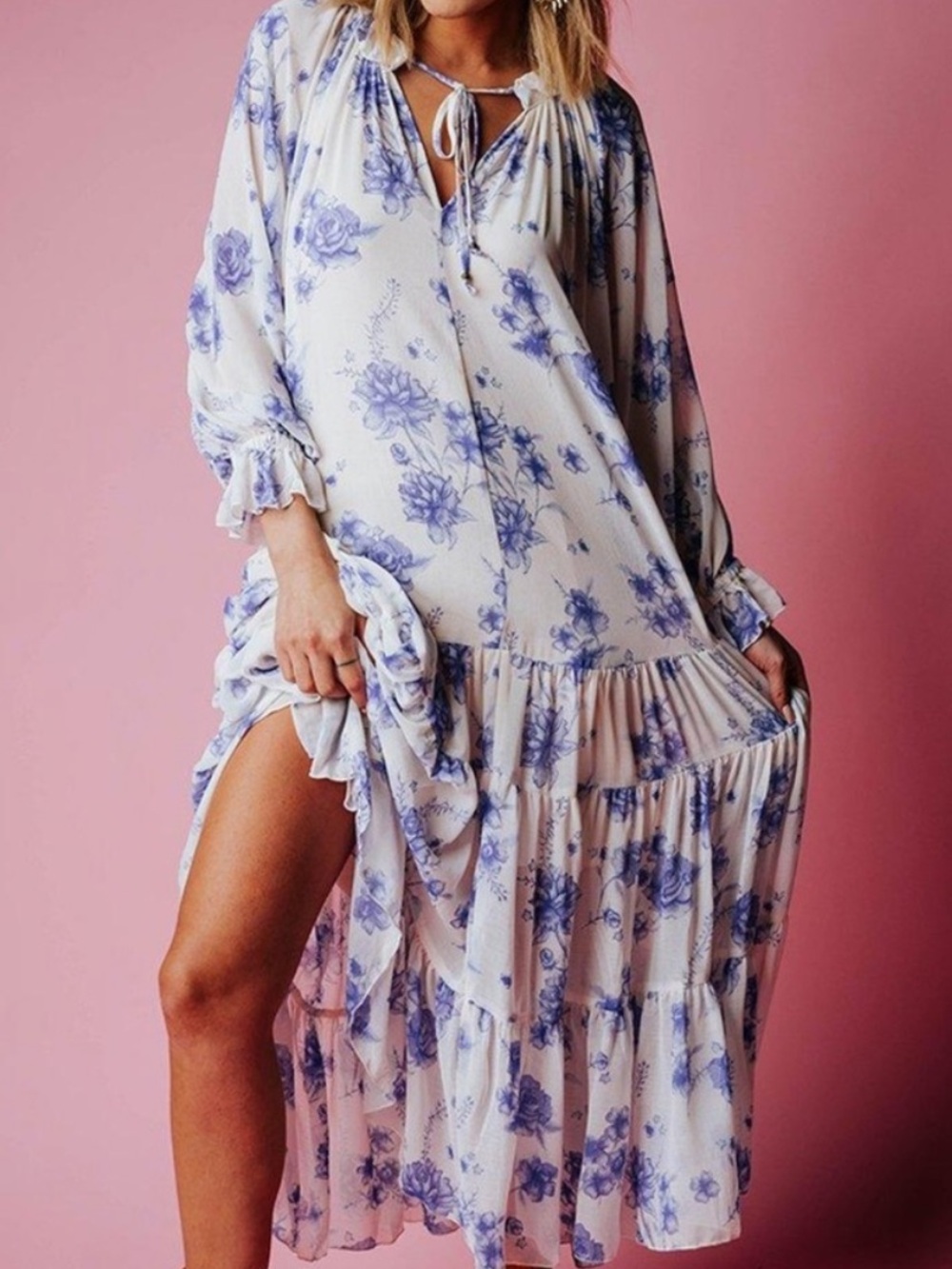 FREE PEOPLE Feeling Groovy Dress - Long Sleeve Purple Floral Maxi Boho Dress